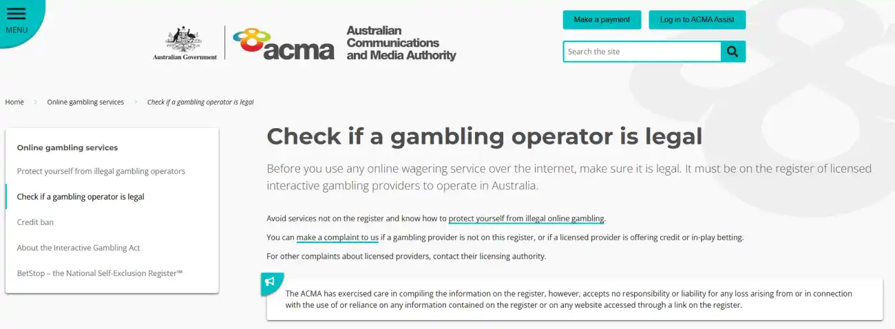 ACMA licensed provider register search context for SpinKing